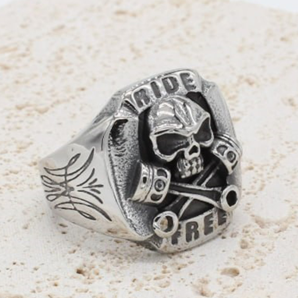 Gothic Ride Free Skull Piston Stainless Steel Ring | Heavy Metal Biker Band | Secure Checkout | Free Shipping | 7-Day Easy Returns - Image 3