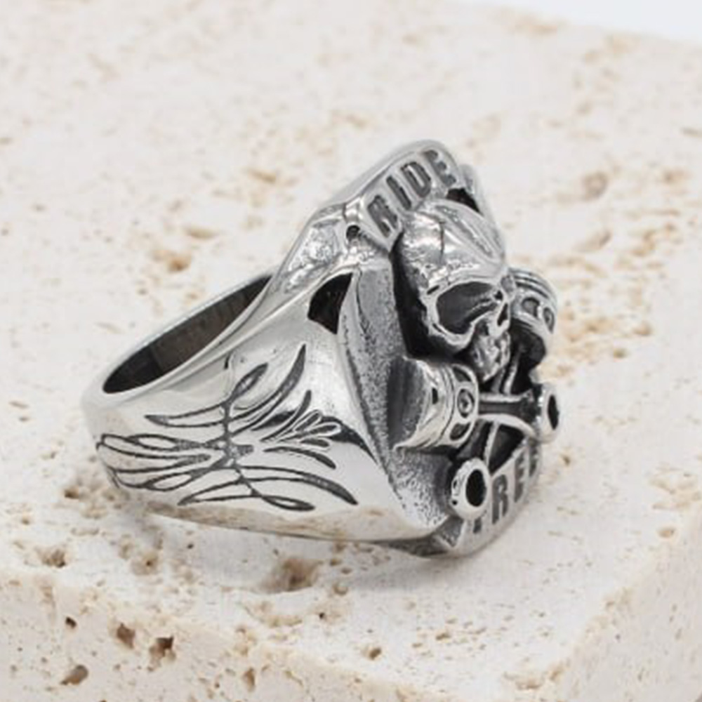 Gothic Ride Free Skull Piston Stainless Steel Ring | Heavy Metal Biker Band | Secure Checkout | Free Shipping | 7-Day Easy Returns