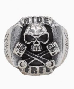 Alternative view of Gothic Ride Free Skull Piston Stainless Steel Ring | Heavy Metal Biker Band | Secure Checkout | Free Shipping | 7-Day Easy Returns