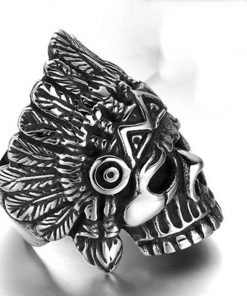 Gothic Native American Chief Skull Stainless Steel Ring | Heavy Metal Biker Band | Secure Checkout | Tracked Shipping | 7-Day Easy Returns - Image 5