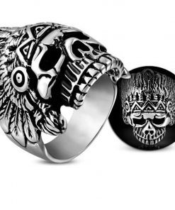Gothic Native American Chief Skull Stainless Steel Ring | Heavy Metal Biker Band | Secure Checkout | Tracked Shipping | 7-Day Easy Returns