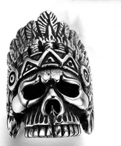 Alternative view of Gothic Native American Chief Skull Stainless Steel Ring | Heavy Metal Biker Band | Secure Checkout | Tracked Shipping | 7-Day Easy Returns