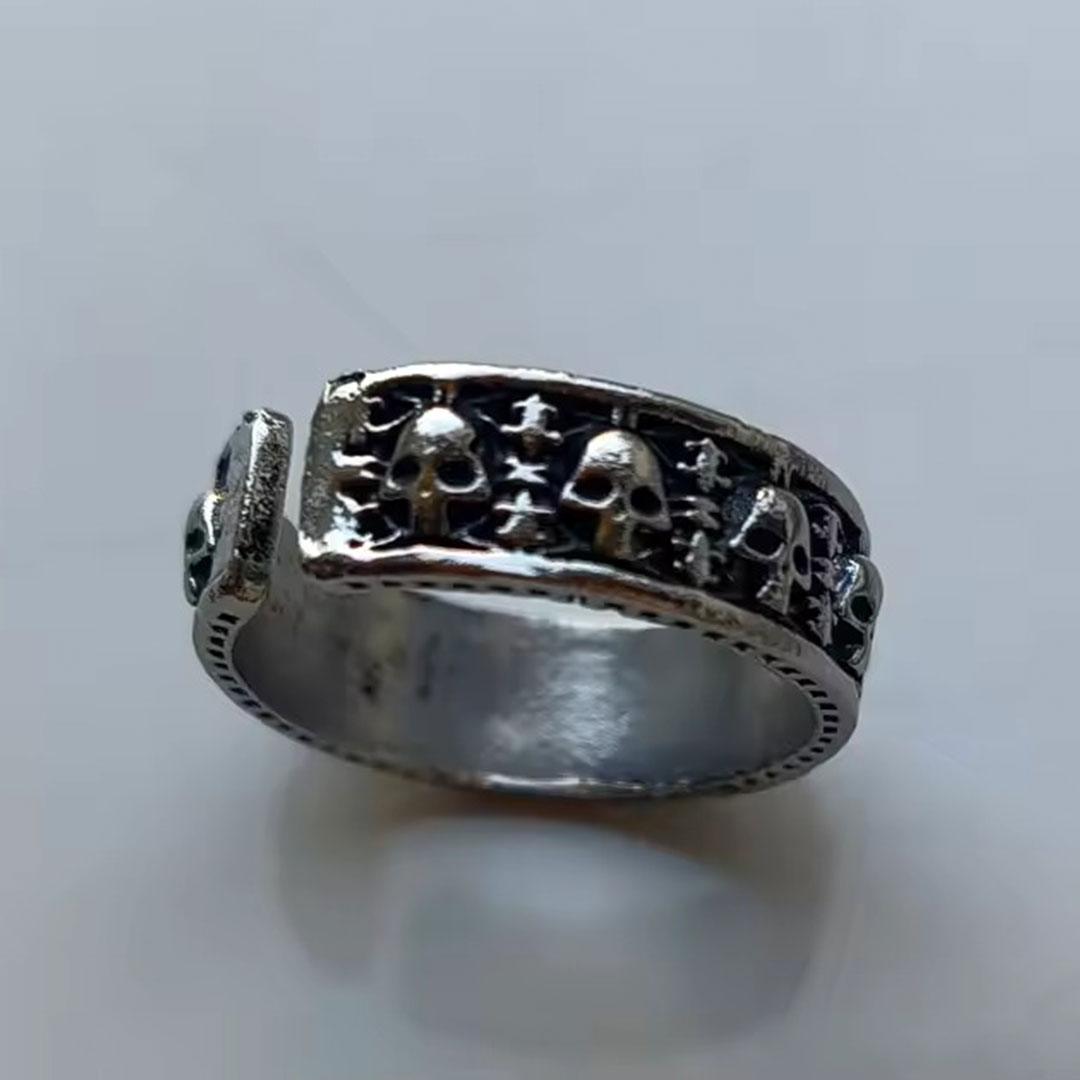 Vintage Gothic Skull Adjustable Ring | Open Band Biker Jewelry | Secure Checkout | Tracked Shipping | 7-Day Easy Returns - Image 5