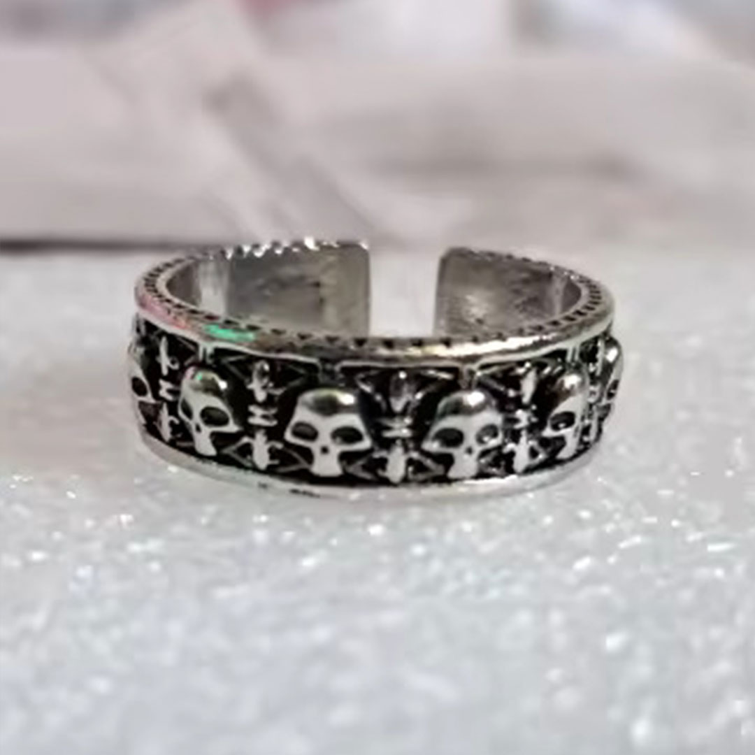 Vintage Gothic Skull Adjustable Ring | Open Band Biker Jewelry | Secure Checkout | Tracked Shipping | 7-Day Easy Returns